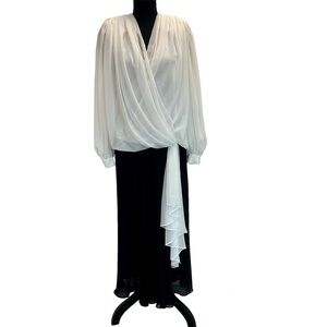 Vintage benee by Lori Ann black white ruched chiffon blouson dress Sz 12